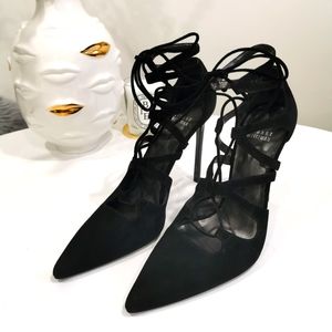 Stuart Weizman Excite Black Suede Tie High Heels